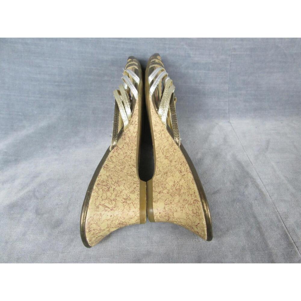 Hush Puppies Sandals Womens 6M Metallic Leather Slides Floral Insole Wedge Heels - Picture 5 of 8